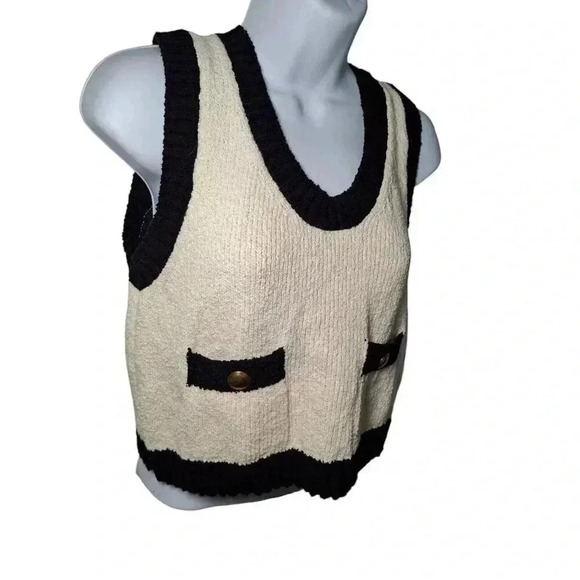 ZARA Cream & Black CONTRAST TRIM CROPPED KNITTED VEST - Picture 5 of 12
